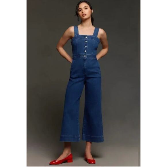 Anthropologie The Portside Button-Front Jumpsuit by Maeve Denim Edition 2 NEW - Picture 1 of 5